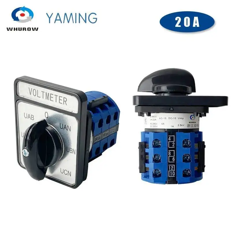 

CA10 Voltmeter Cam Switch 3 Phase 4 Wire 7 Position 20A 690V Changeover Rotary Selector 12 Terminals LW26 YMW26