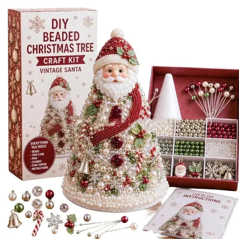 DIY Perlen-Weihnachtsbaum-Bastelset, Handgemachtes Perlen-Ornament-Bastelset für Weihnachten, Feiertage, Heimdekoration, Party, Kunstgeschenk