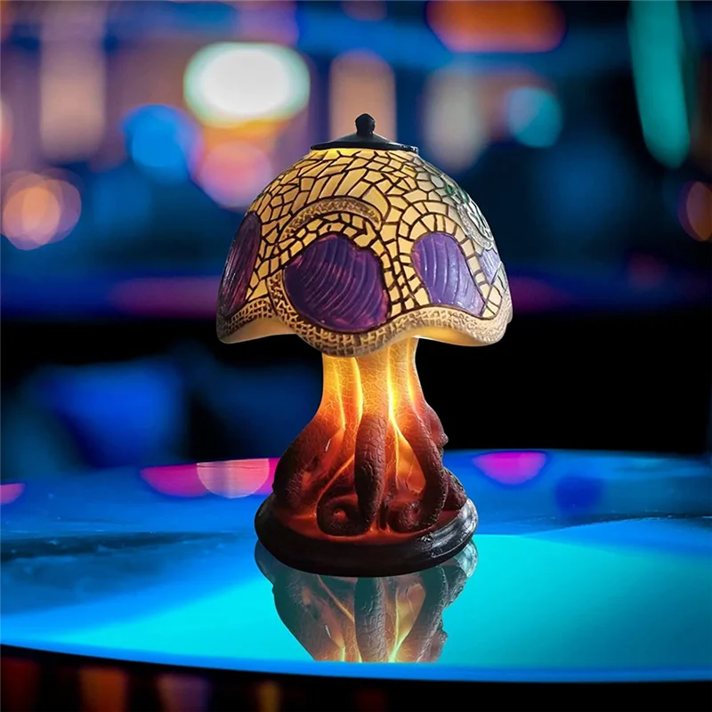 ABLN-Creative Stained Glass Mushroom Table Lamp Vintage Animal Plant Series Shaped Resin Bedroom Decora Household