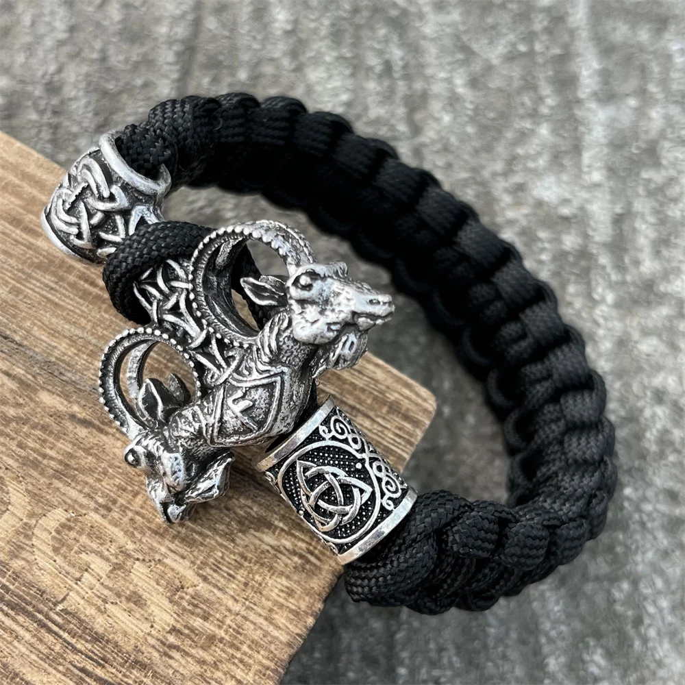 Nostalgia Thor Hammer Mjolnir Rune Ansuz God Odin Goat Ram Amulet Viking Bracelet Men Women Paracord Beads Vikingos Accesorios