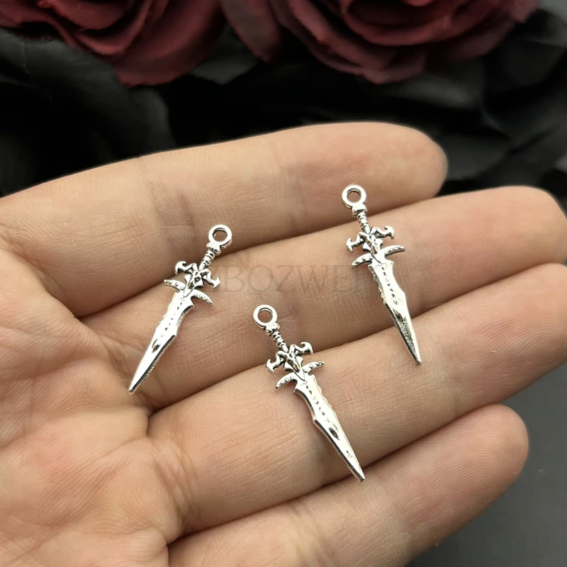 주얼리 제작용 미니 소드 참 무기 펜던트, DIY 수제 공예 펜던트 액세서리, 도매 금속 합금, 29*9mm, 20 개