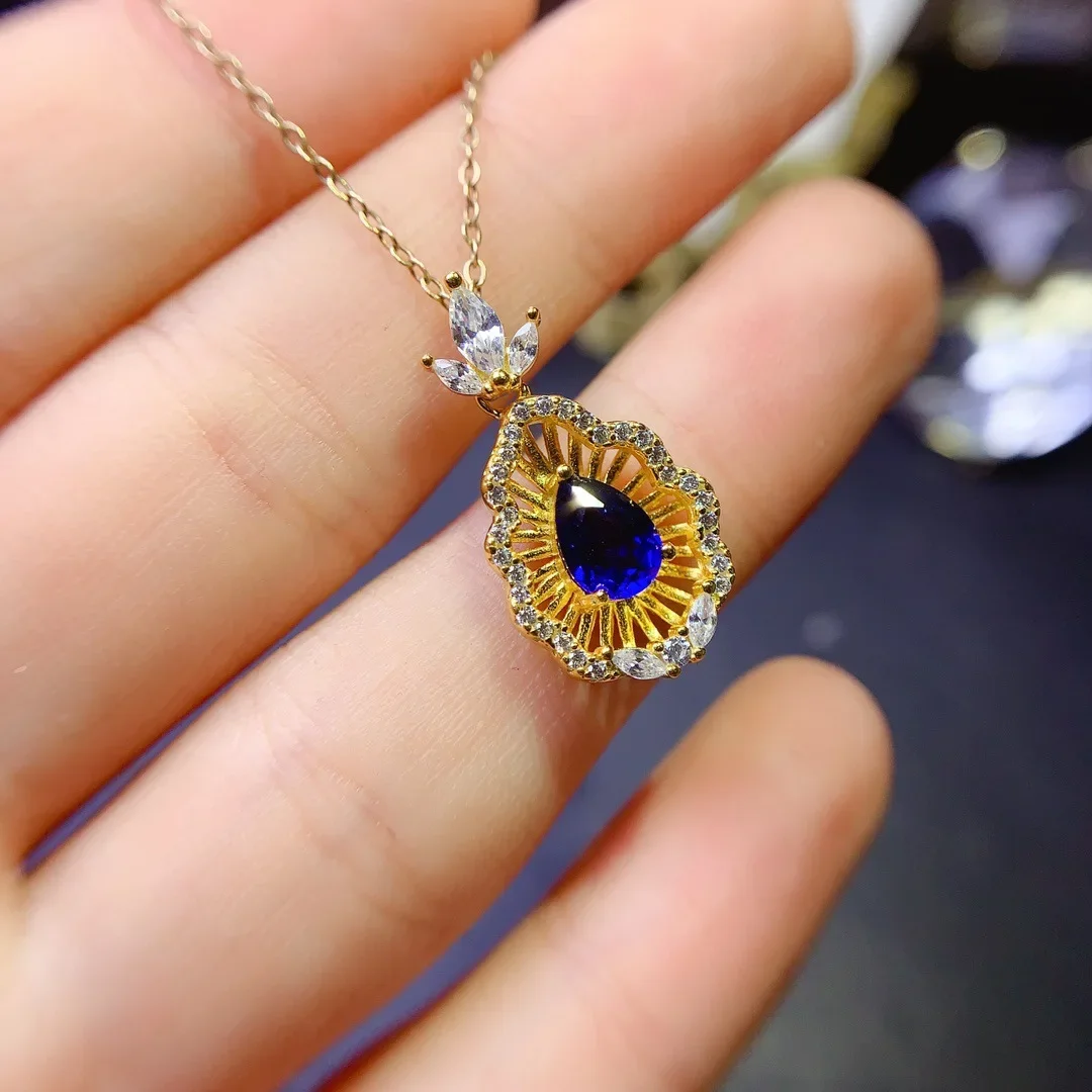 

The S925 Sterling Silver Natural Gemstone Pendant Necklace Carries A Certificate Supporting The Detection of 5*7mm Women's Gifts