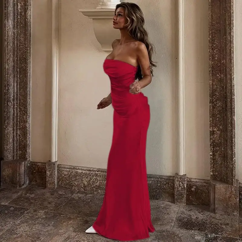 Summer 2025 New Women's Pure Color Aosphere Satin Folded Slim Fit Strapl Dr High Waist Wrap around Skirt 