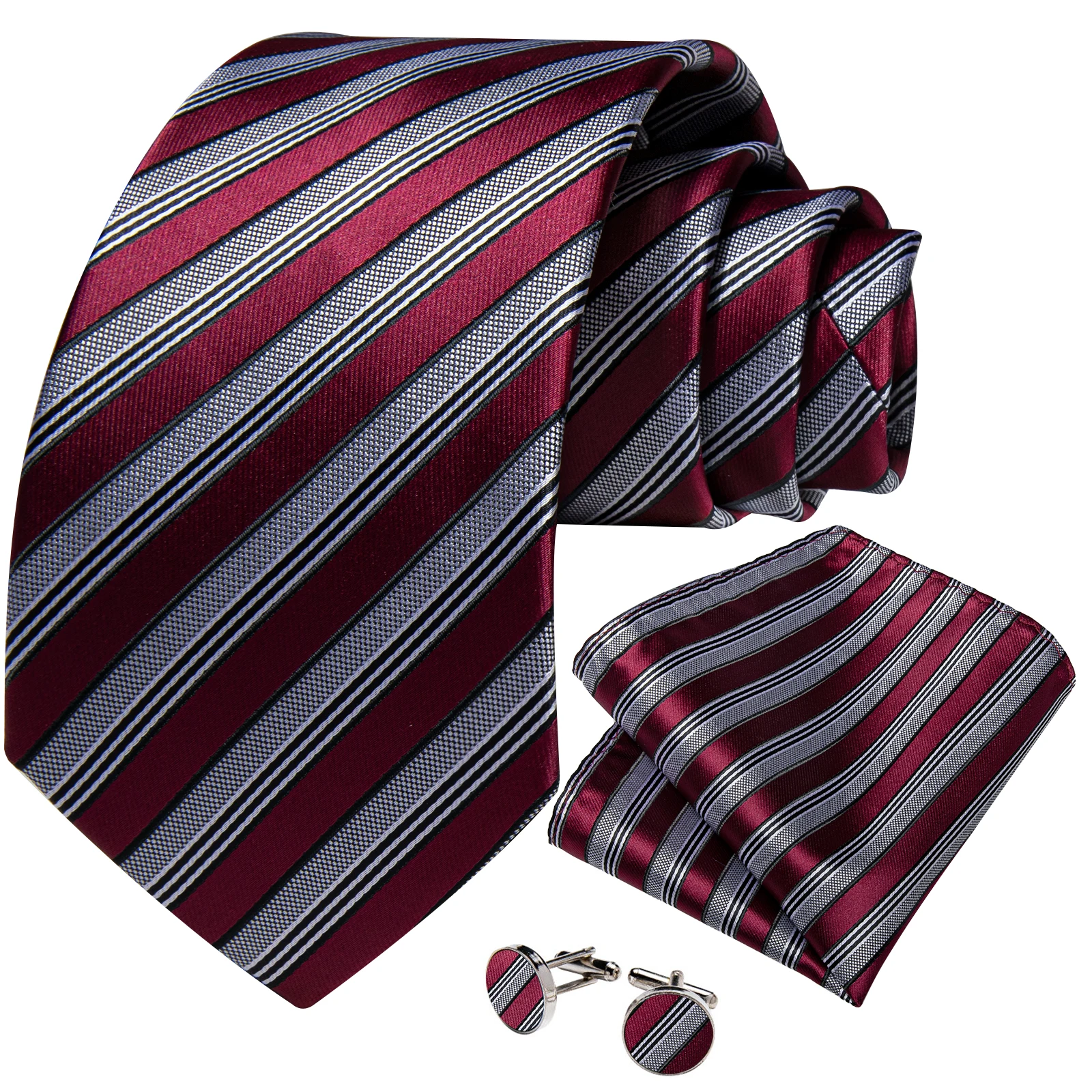 Red Gray Striped Silk Ties for Men 8cm Wide 150cm Length Wedding Party Necktie Set Wholesale Dropshipping