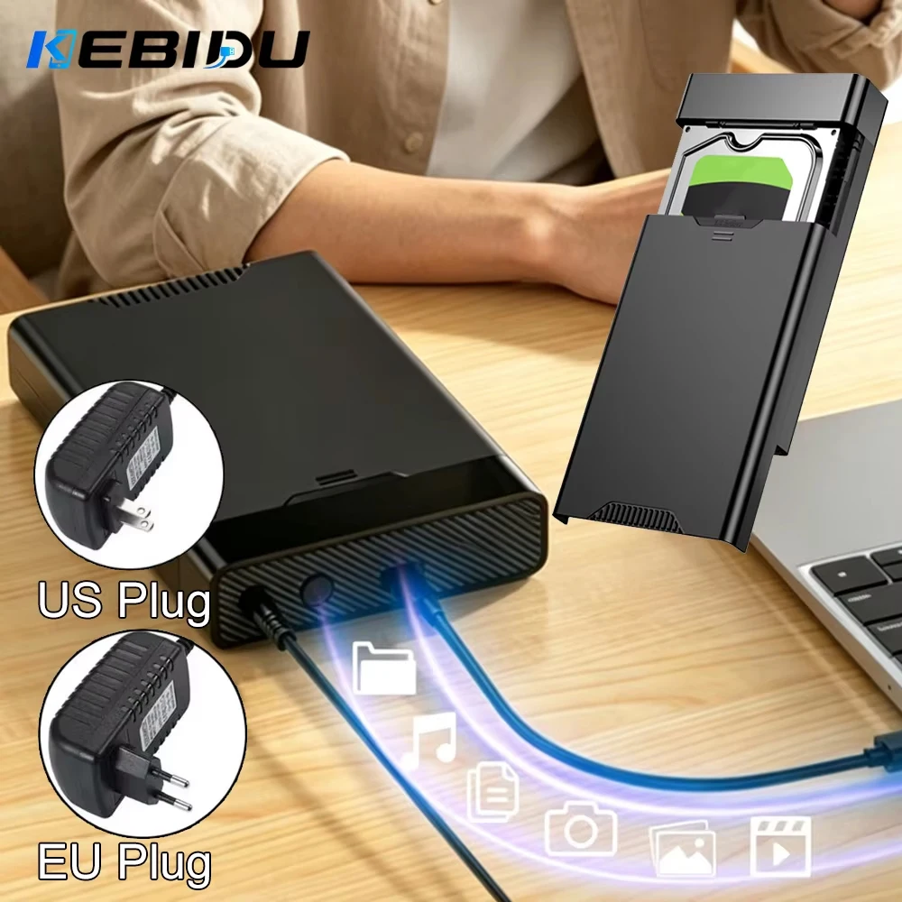 KEBIDU USB 3.1 5Gbps External Hard Drive Enclosure SATA Adapter 2.5" 3.5" SSD HDD Portable High Speed Disk Case for Desktop PC