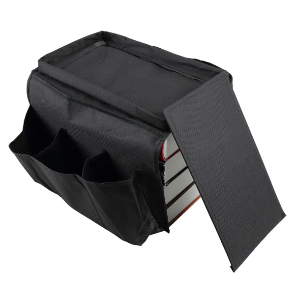

6 Pockets Sofa Armrest Organizer Storage Bag Black Moldproof Fabric Foldable Design For Couch Chair Remote Glasses Books