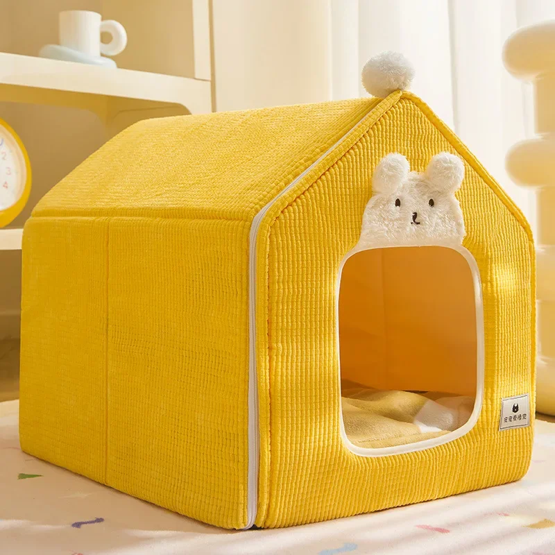 

Foldable Dog House for Cats and Small Dogs Enclosed Warm Plush Sleeping Nest Bed with Removable Cushion Indoor Pet Cave Bed Tent