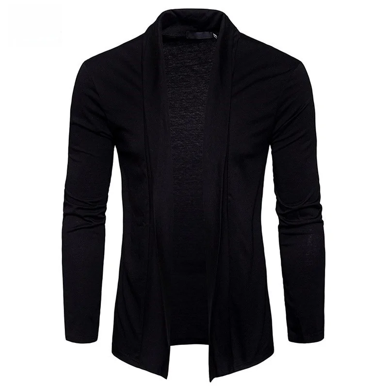 

Slim Fit Long Knit Sweater Khaki Open Cardigan Wine Red Color Faion Urban Sle Casual Long Sve Turn-down Collar Men's S...