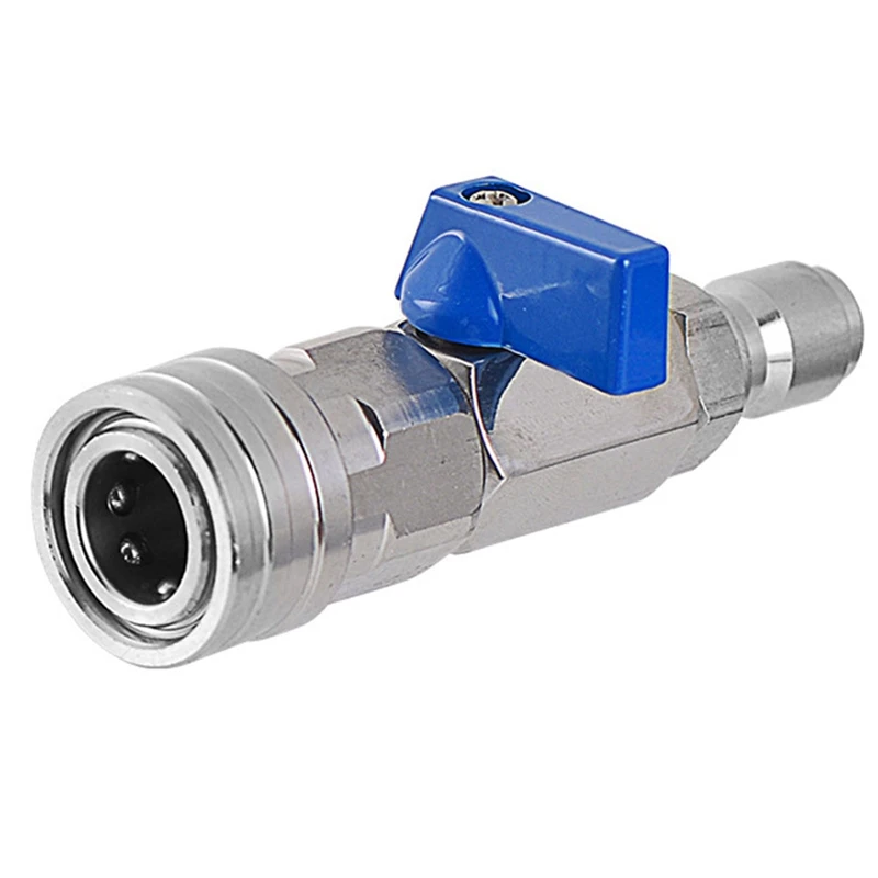 1 Piece High Pressure Washer Ball Valve Kit 3/8 NPT Quick Connector 4500 PSI Silver&Blue Metal For Power Washer Hose