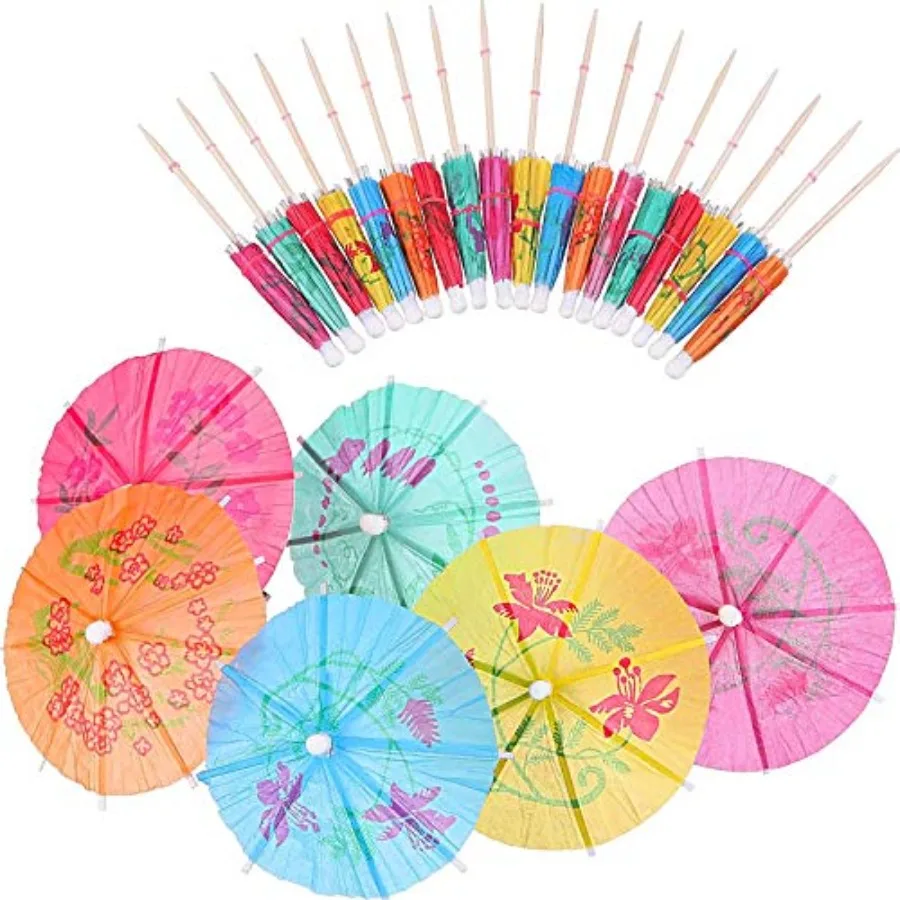 

Patelai 48 Pieces Drink Umbrellas Cocktail Picks Hawaiian Multi Color Drink Umbrellas Tropical Paper Umbrella Cupcake Topper fo