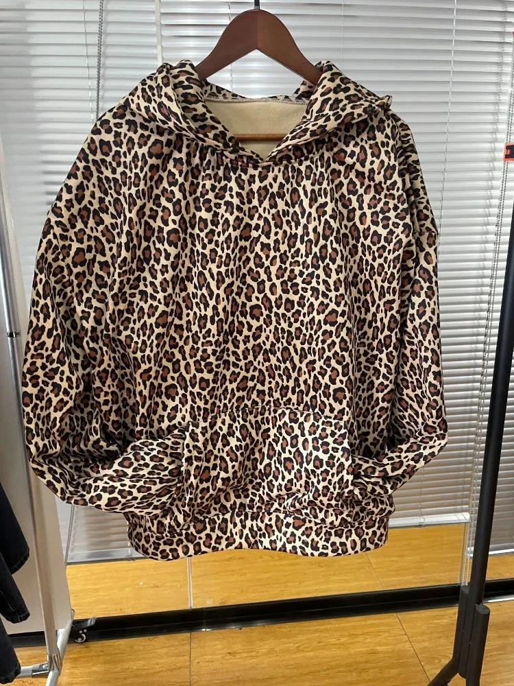 DEEPTOWN Felpe con stampa leopardata Donna Y2k Streetwear Hip Hop Oversize Harajuku Cheetah Stampa Felpa con cappuccio Vintage Autunno