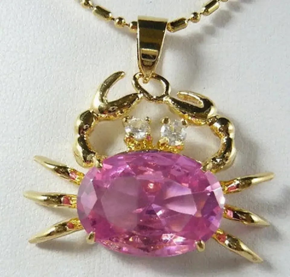 

Fashion jewelry Pink Cubic Zirconia Yellow Gold Plated Crystal Crab Pendant & Necklace