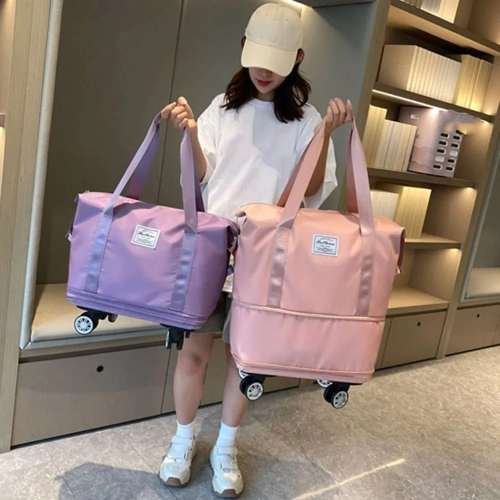 

Oxford Cloth Gym Bag with Wheels Dry-Wet Separation Sport Collapsible Travel Tote Bag Large Capacity Expandable