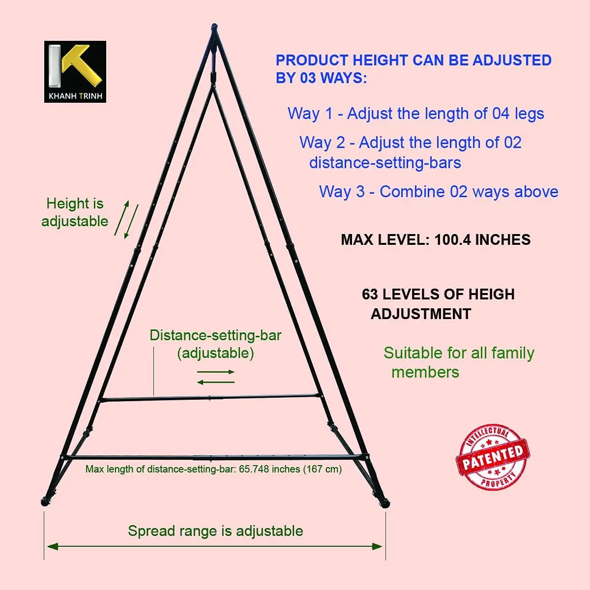 Frame For Aerial Yoga And Therapy Sensory Hammock Model KT1.1520YG.  , Portable, Height Adjustable, St