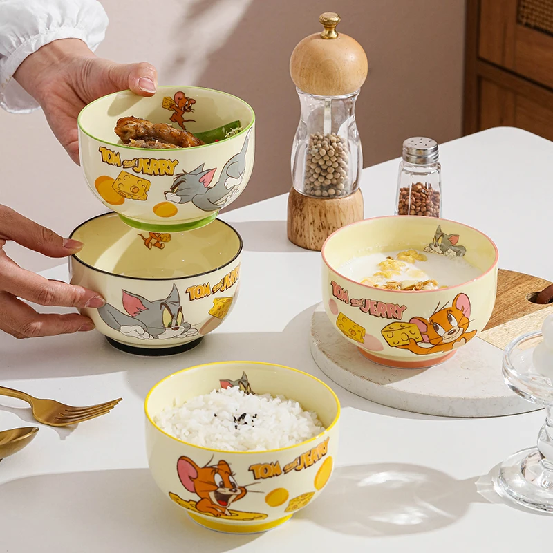 Set of 4 Pieces Cute Tom and Jerry Porcelain Bowl Children's Rice