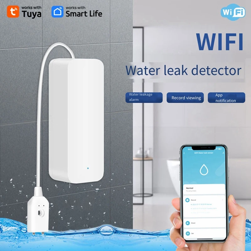 Tuya Wifi Lekkage Alarm Water Lek Sensor Detector Overstromingsniveau Alarm Waterlekkage Detector Voor Thuis Keuken Badkamer Duurzaam