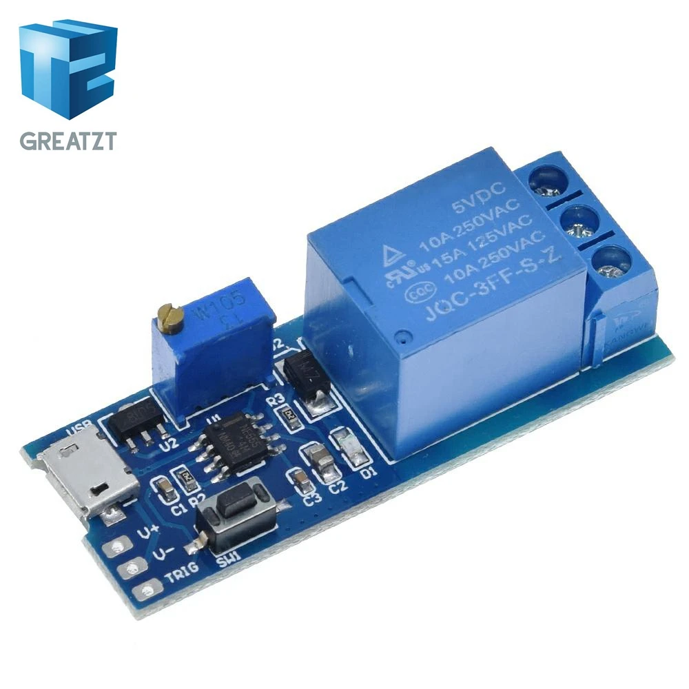 GREATZT Smart  Electronics 5V-30V Delay Relay Timer Module Trigger Delay Switch Micro USB Power Adjustable Relay Module