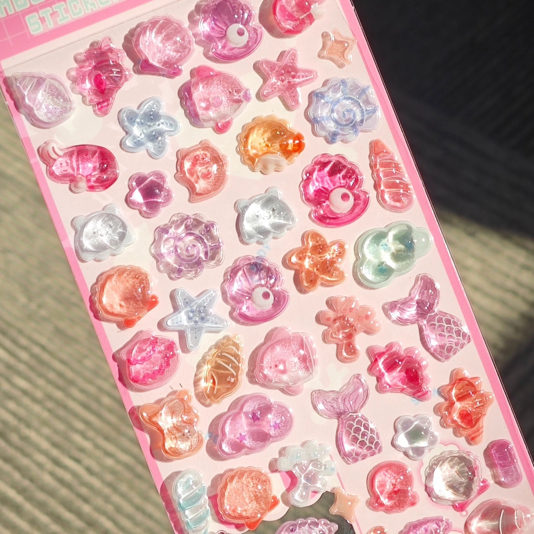 1sheet Kawaii 3D Embossed Ocean Seashell Starfish Crystal Drop Sticker for Scrapbooking Cute Phone Case Decoration Solid Sticker