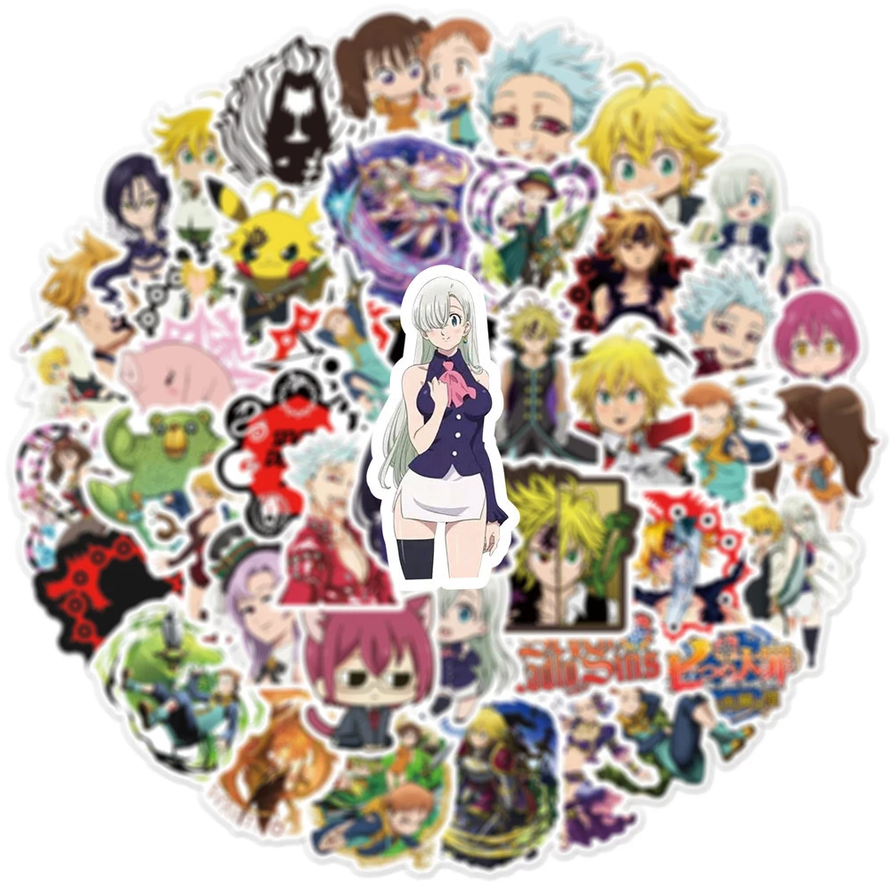 10/30/50pcs The Seven Deadly Sins Stickers Elizabeth Liones Meliodas Sticker Laptop Skateboard Motorcycle King Diane Anime Decal