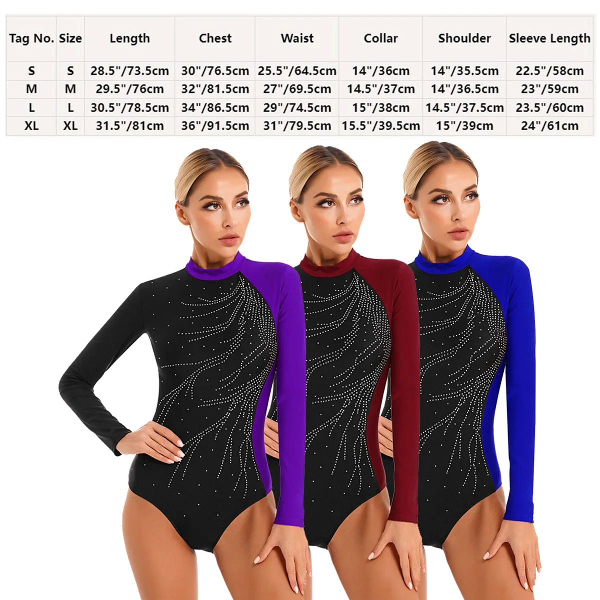 Gymnastics Leotard Women Rhinestones Mesh Long Sleeve Ballet Acrobatics Dance Bodysuit Figure Ice Skating Jumpsuit Costumes