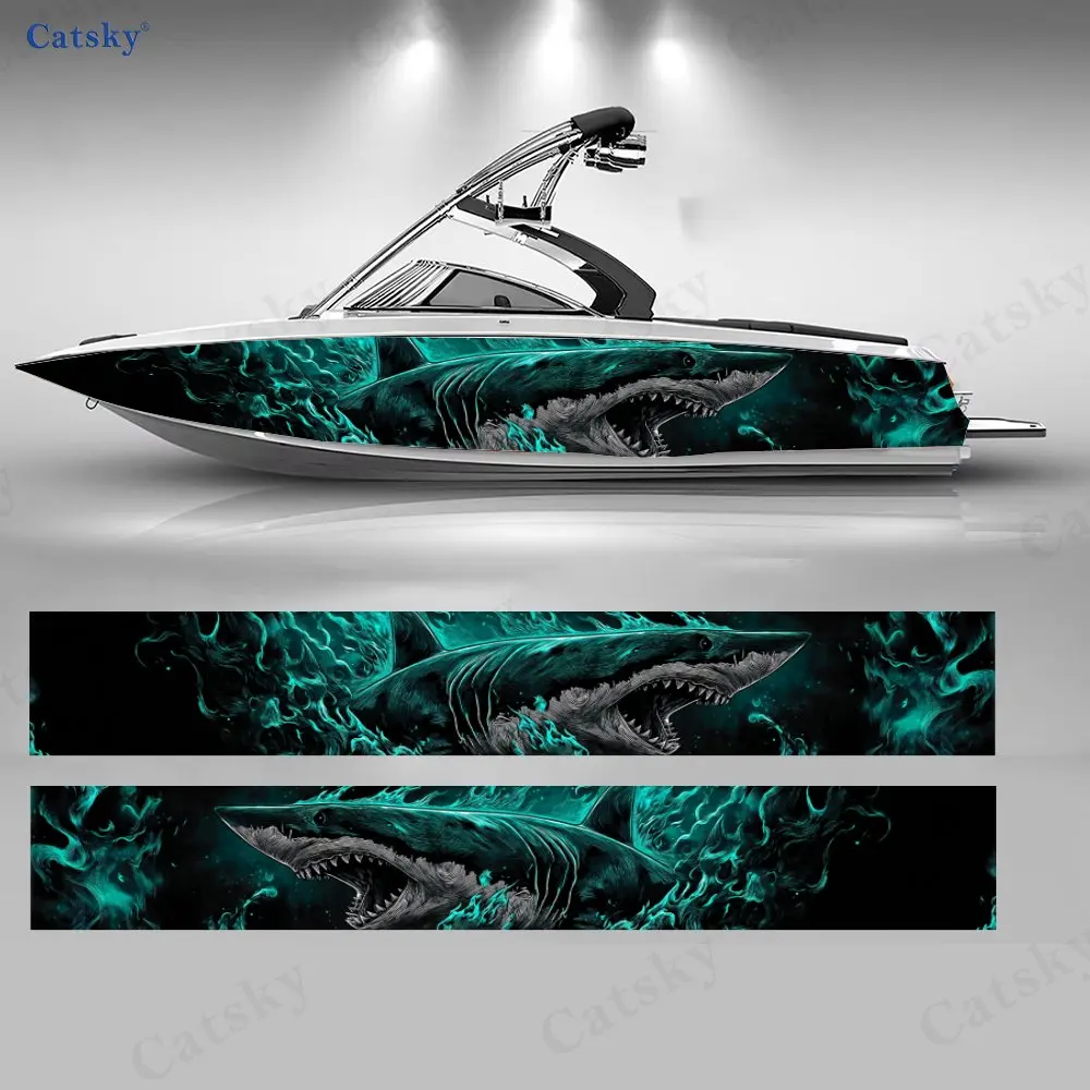 

2 шт. наклеек для лодок с изображением акул Deep Sea Frenzy, водонепроницаемые виниловые наклейки из ПВХ для рыболовных судов, прочные и стильные.