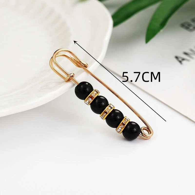 5.7CM White Black Pearl Septum Beads Clothing Brooches for Women Lapel Safety Sweater Coat Dress Pins Badge Buckle Accessories