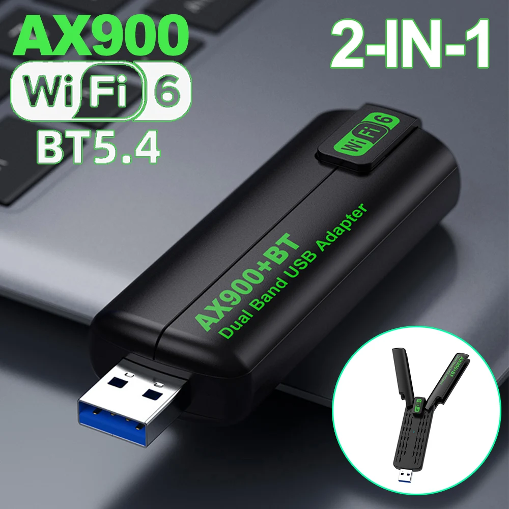 

AX900 WiFi USB Adapter WiFi6 Bluetooth 5.4 Dual Band 2.4G+5.8Ghz 2 Antenna Dongle USB Wireless Card Receiver for PC/Laptop
