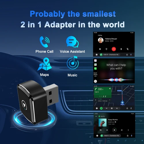 Imagen 2 del producto Adaptador CarPlay inalámbrico para coche 2 en 1 y adaptador Android Auto tipo C/conexión rápida USB cableado a inalámbrico para iPhone/Android