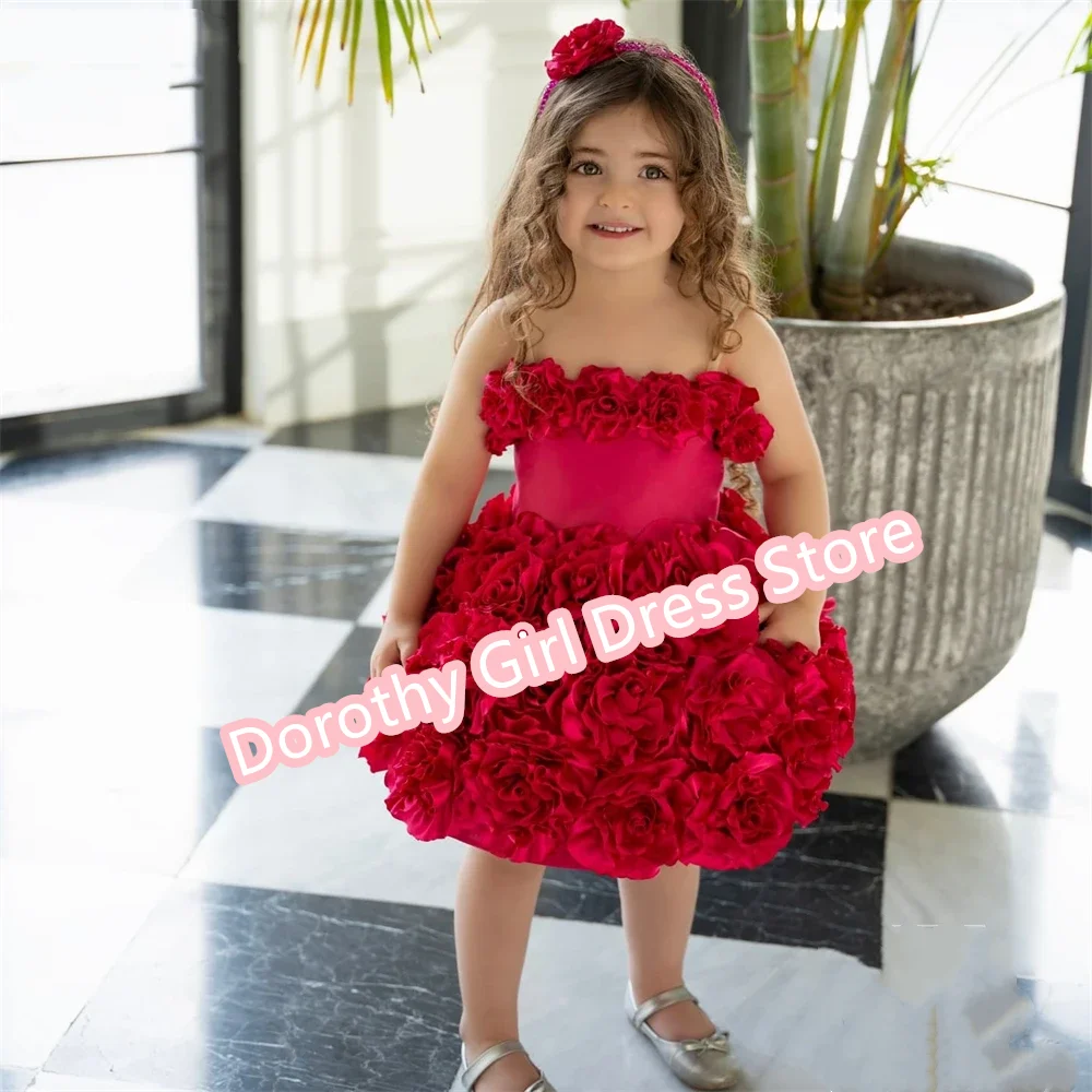 Śliczne czerwone spaghetti pasek sukienki dla dziewczynek w kwiaty balowe wesele wspaniałe urodziny piękno korowód sukienki komunijne