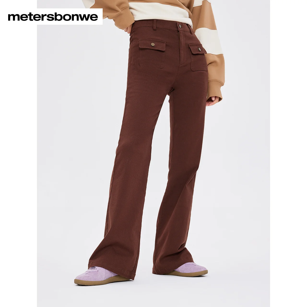 Metersbonwe-Women's Bootcut Trouser Slim Skinny Solid Color Stylish Retro Flare Pants  Office Lady  Casual Autumn