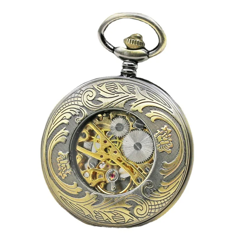 Octopus Hollow Flip Mechanical Classic Retro Pocket Watch Men's and Women's Casual Mechanical Movement Pocket Watch-Border