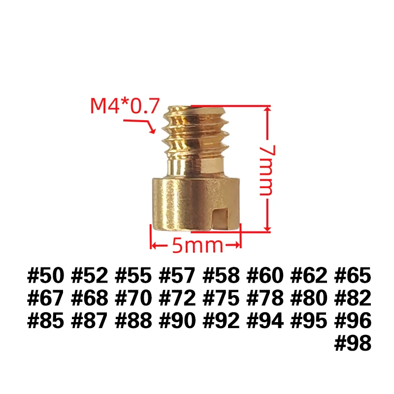 4mm Thread M4 Round Main Jet 1pcs For Motorcycle Carb Mikuni Kenhin Carburetor Gy6 139qmb 50cc Injector Nozzle Size 50-98