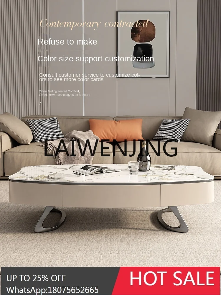 RWJ Rectangular Shaped Oval Stainless Steel High-End Designer Modern Stone Plate Coffee Table