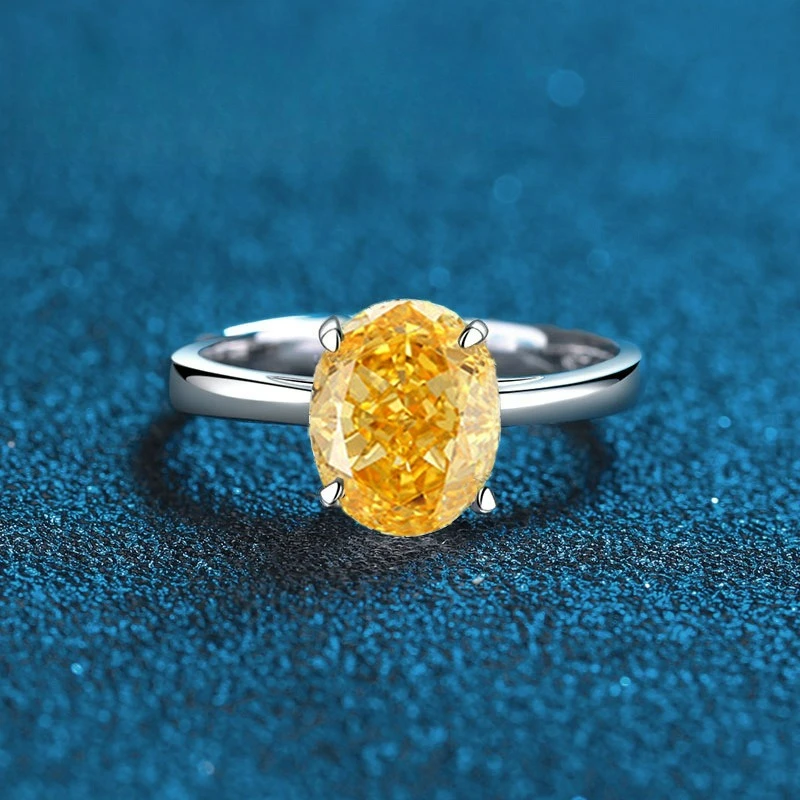 

PT950 Platinum Ice Flower Cut Egg Shaped Pink Red Sea Blue Five Color Fashionable Simple Diamond Ring Four Claws