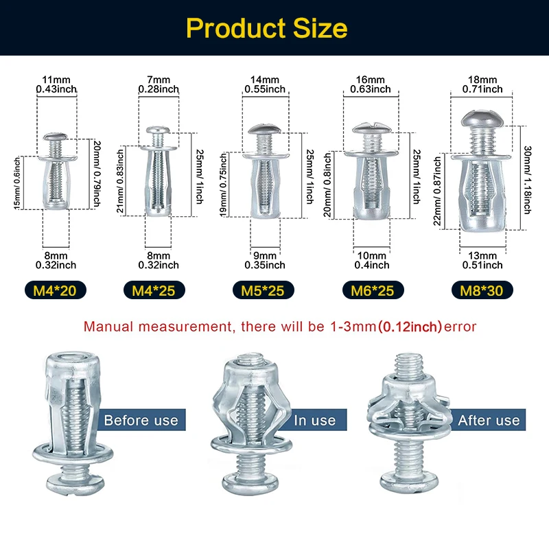 32-48 PCS Expansion Screw and Petal Nut Kit M4 M5 M6 Jack Car Metal Screw Petal Shape Metal Nut Anchor Screw