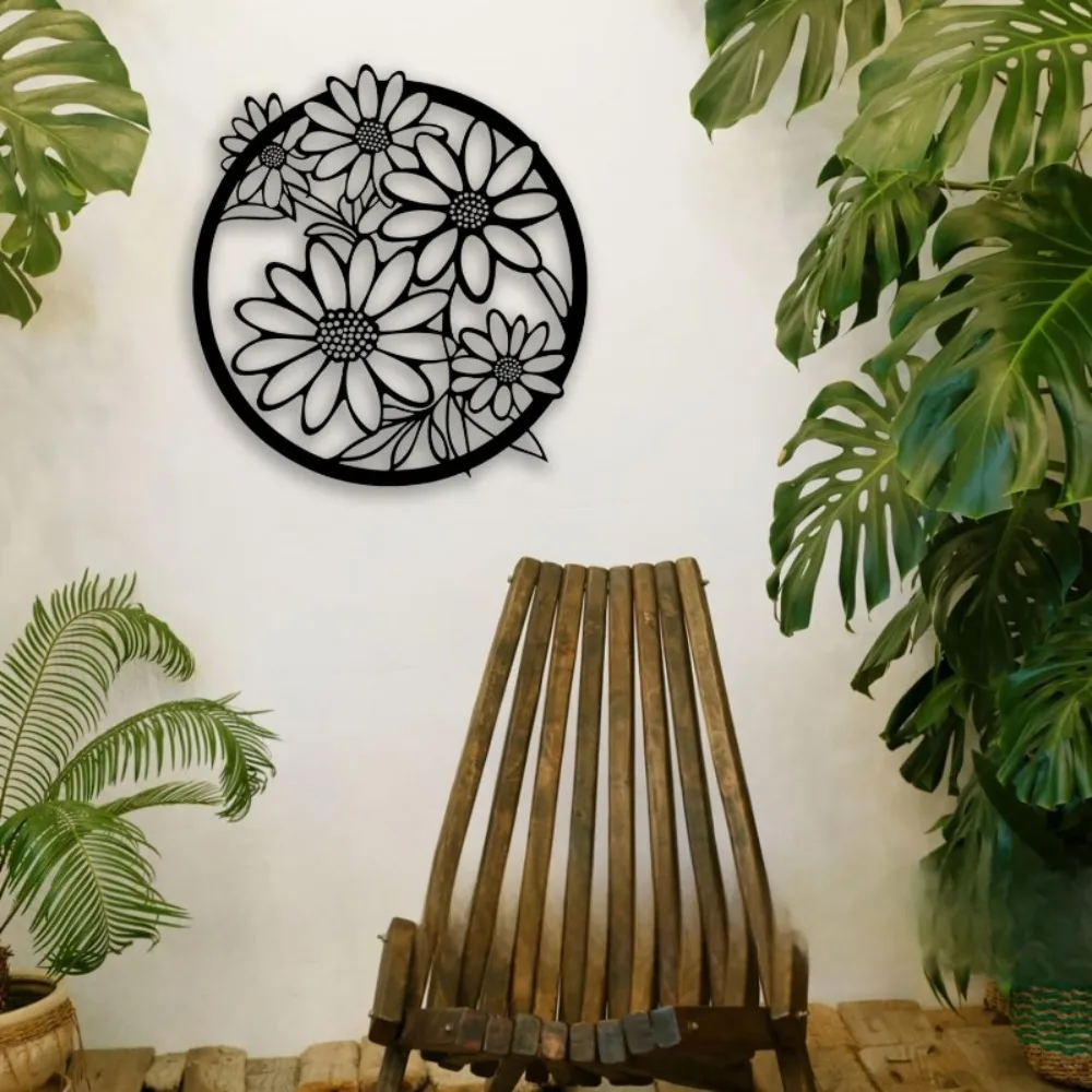 Iron Wall Art Daisy Flower, Farmhouse Wall Decor for Living Room Bedroom Office
