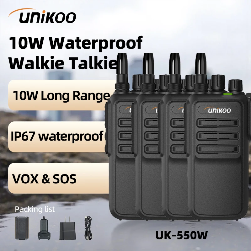 

4PCS UNIKOO UK550W 10W Walkie Talkie Long Range Communication Radios Walkie-talkie IP67 Waterproof Durable Two-way Radio