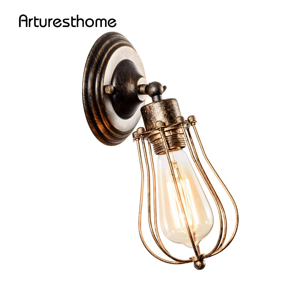 

ARTURESTHOME Vintage Wall Sconce Industrial Lighting Luling Adjustable Socket Rustic Wire Metal Cage Oil Rubbed Wall Lights