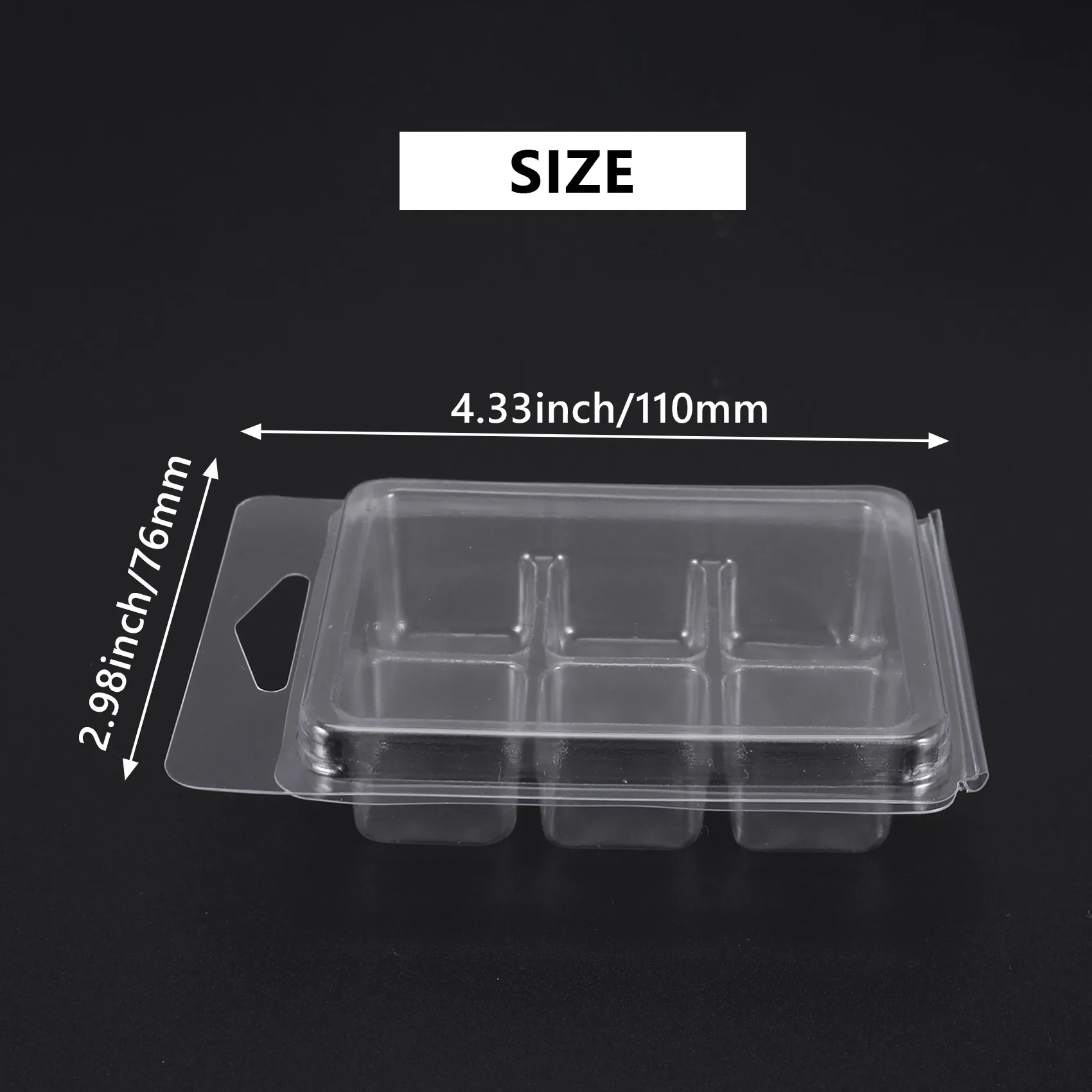 Bandeja de cubo de plástico transparente para fabricação de velas e sabão, cera derreter Clamshells moldes quadrados, 6 cavidades, 100 pacotes
