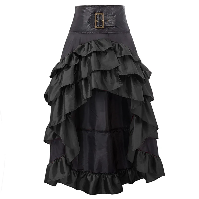 Cosplay Vintage Steampunk Dress Victorian Medieval Ruffled Satin & Lace Trim Gothic Skirts Women Corset Skirt Pirate Costumes