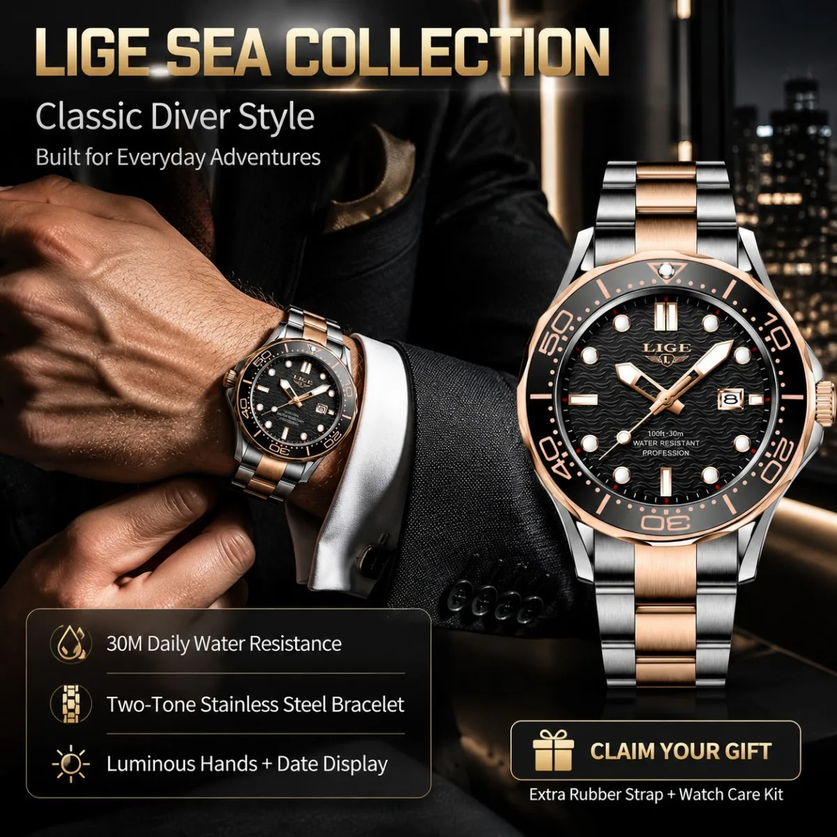 2026 LIGE New Luxury Mens Watches Top Brand Business Dive Watch For Men Waterproof Date Clock Sport Watch Relogio Masculino+Box