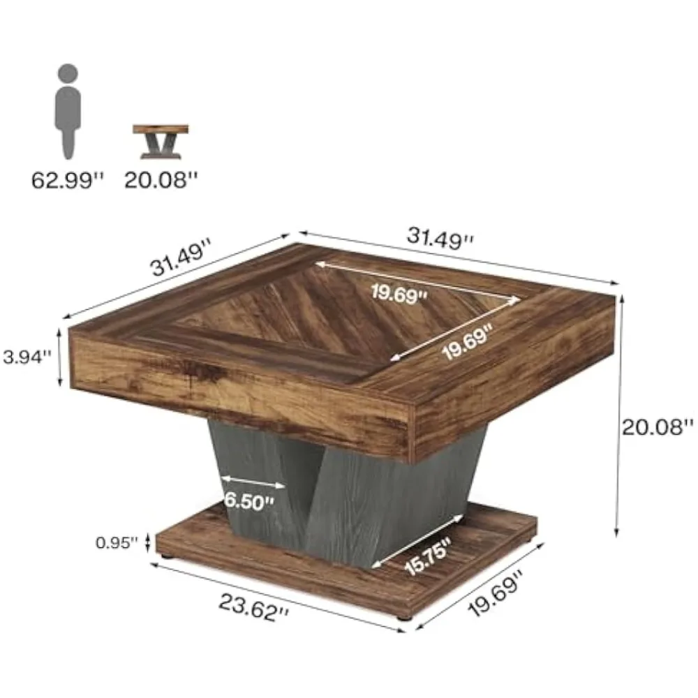 طاولة قهوة مربعة، طاولات قهوة خشبية لغرفة المعيشة، طاولات مركزية حديثة مقاس 31.5 بوصة، طاولة شاي كوكتيل