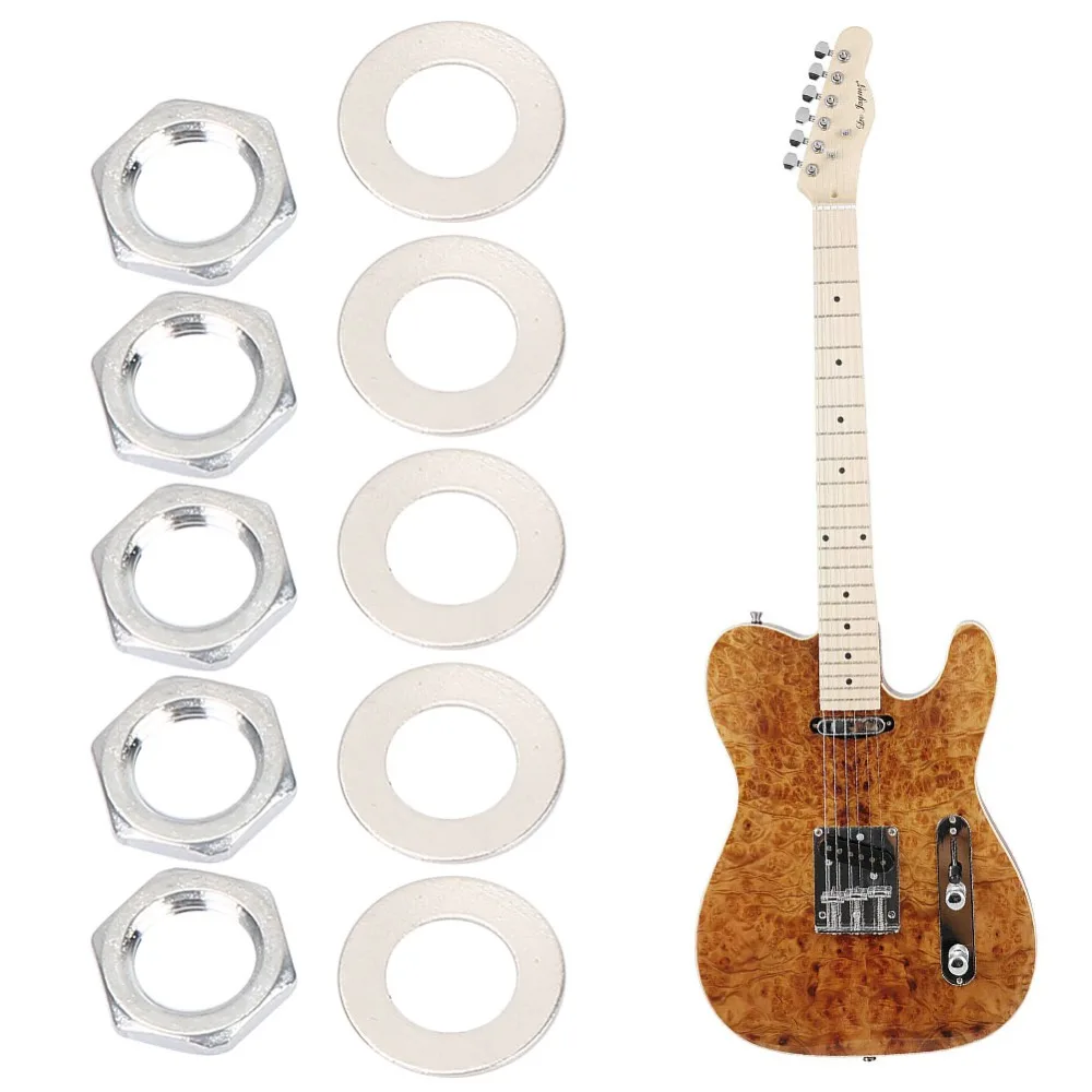 10 Sets Metal Jack Socket Nut Silver Washers Included Guitar Output Jack Nut Guitar Input Jack Nut Guitar Replacement Parts