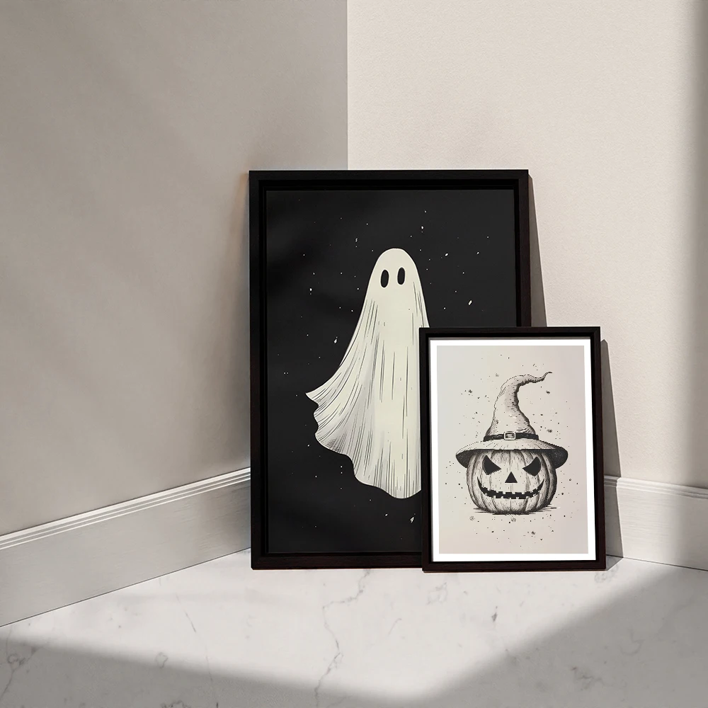 

Spooky Ghost Pumpkin BOO Posters Vintage Canvas Painting Dark Wall Art Print Pictures for Living Room Halloween Decoration