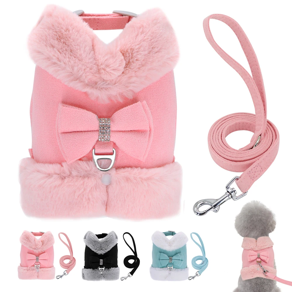 Cute Chihuahua Yorkie Dog Cat Harness Leash Set Warm Winter Pets Puppy Clothes Vest Small Dog Clothing For Pug French Bulldog