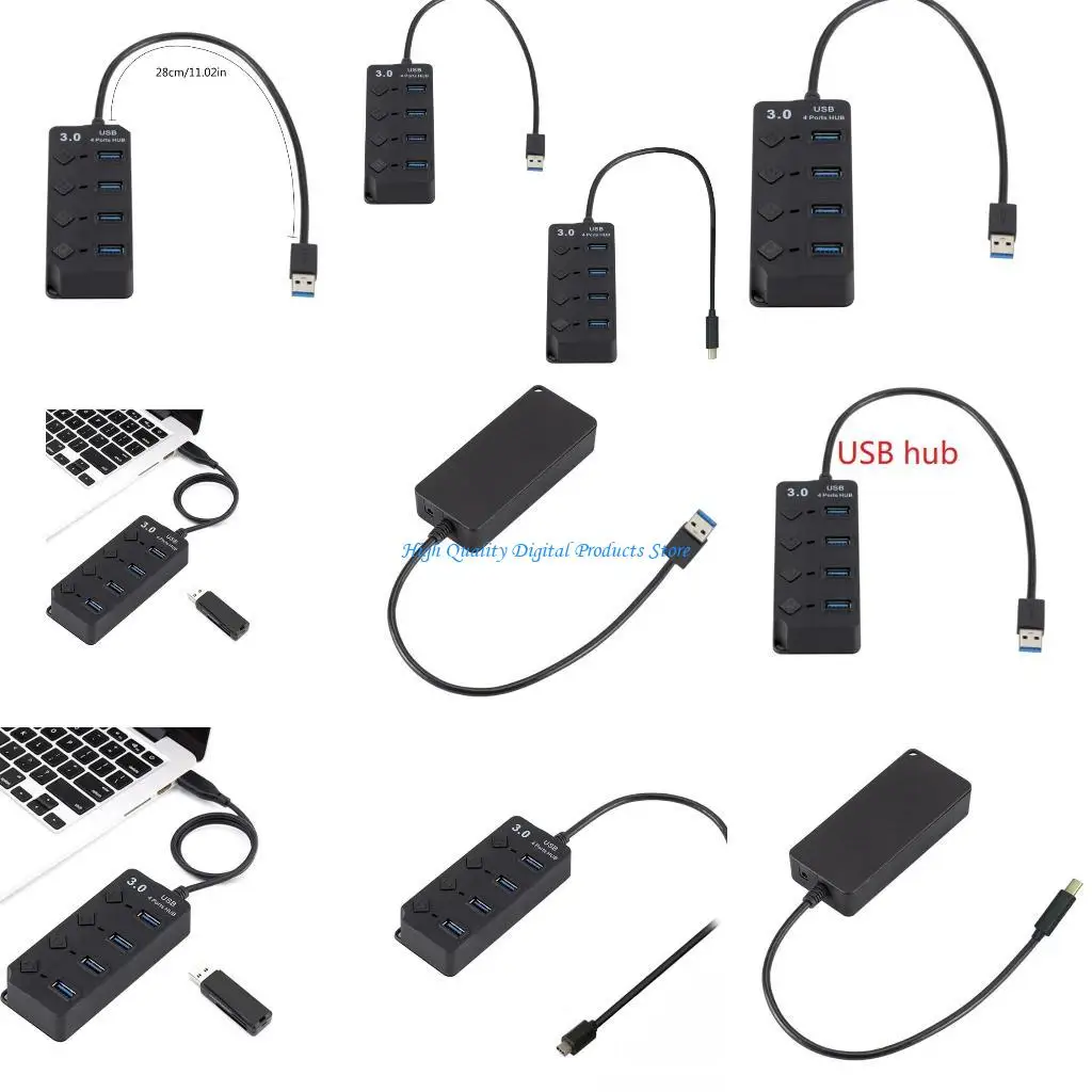 U2JE USB / Type C Hub مع 4 منافذ (3 USB2.0 +1 USB3.0)