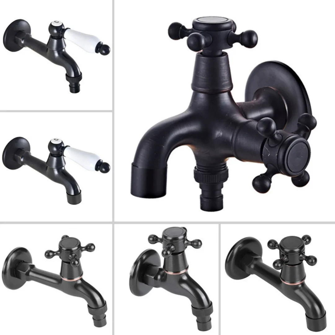 

Black Oil Brush Washing Machine Faucet Single Cold Outdoor Faucet Wall Mounted Garden Faucet Brass Bathroom Corner Faucet