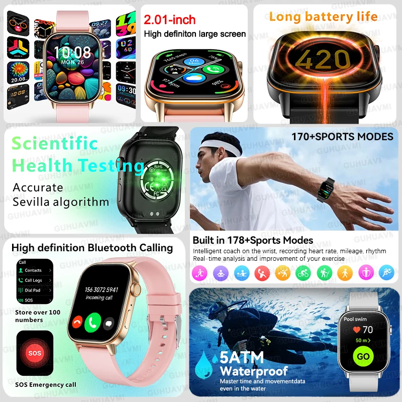 Outdoor sports GPS Lady Smart Watch Women 420mAh Battery Fitness Tracker Compass Bluetooth Call Waterproof Smart Watches For Men