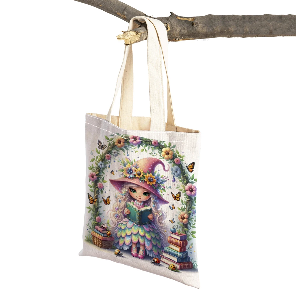 

Casual Cartoon Garden Reading Girl Unicorn Shopping Bags Eco Double Print Women Shopper Bag Lady Tote Shoulder Children Handbags