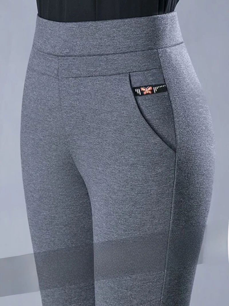 

Женские повседневные брюки, осенне-зимние новые эластичные утягивающие брюки для мам, базовый слой, верхняя одежда с высокой талией, прямые брюки средней длины...